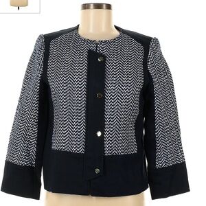 Club Monaco Blue Houndstooth Tweed Blazer Jacket